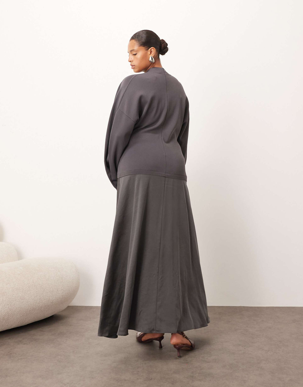 ARRANGE Curve hybrid sculpted sleeves maxi dress in charcoal