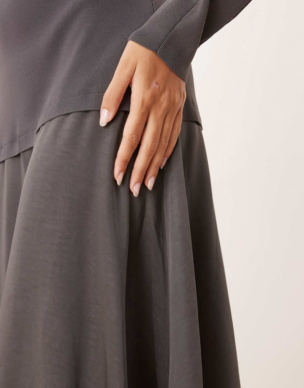 ARRANGE hybrid knit mix sculpted sleeves maxi dress in charcoal