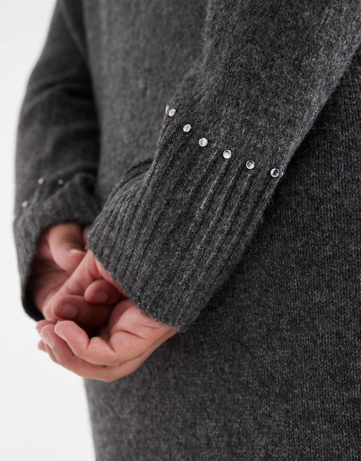 ONLY Curve V-neck knit midi dress with embellished studs in gray