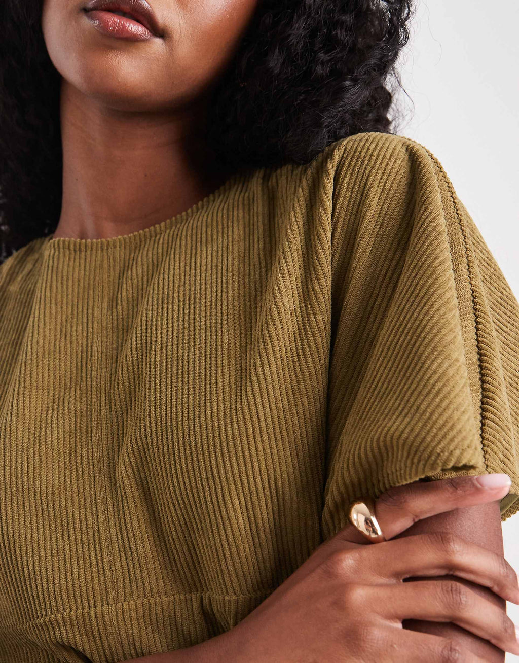 ASOS DESIGN cord T-shirt mini dress with stitching detail in olive