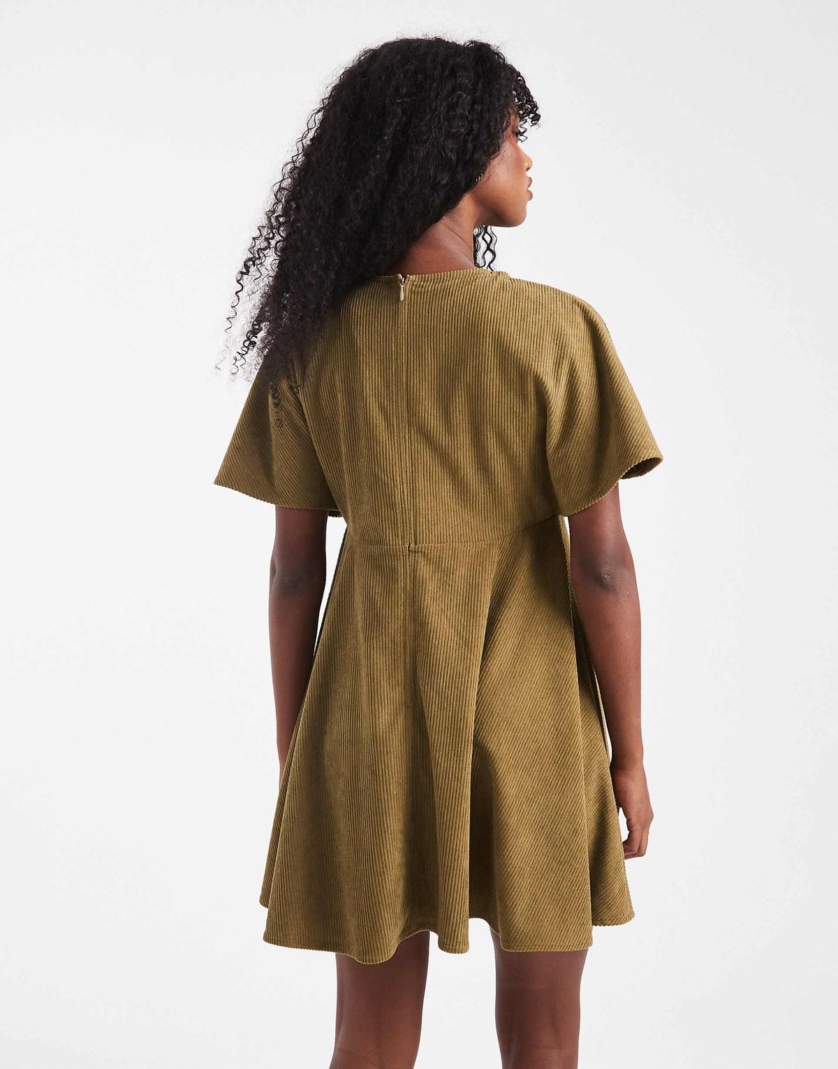 ASOS DESIGN cord T-shirt mini dress with stitching detail in olive