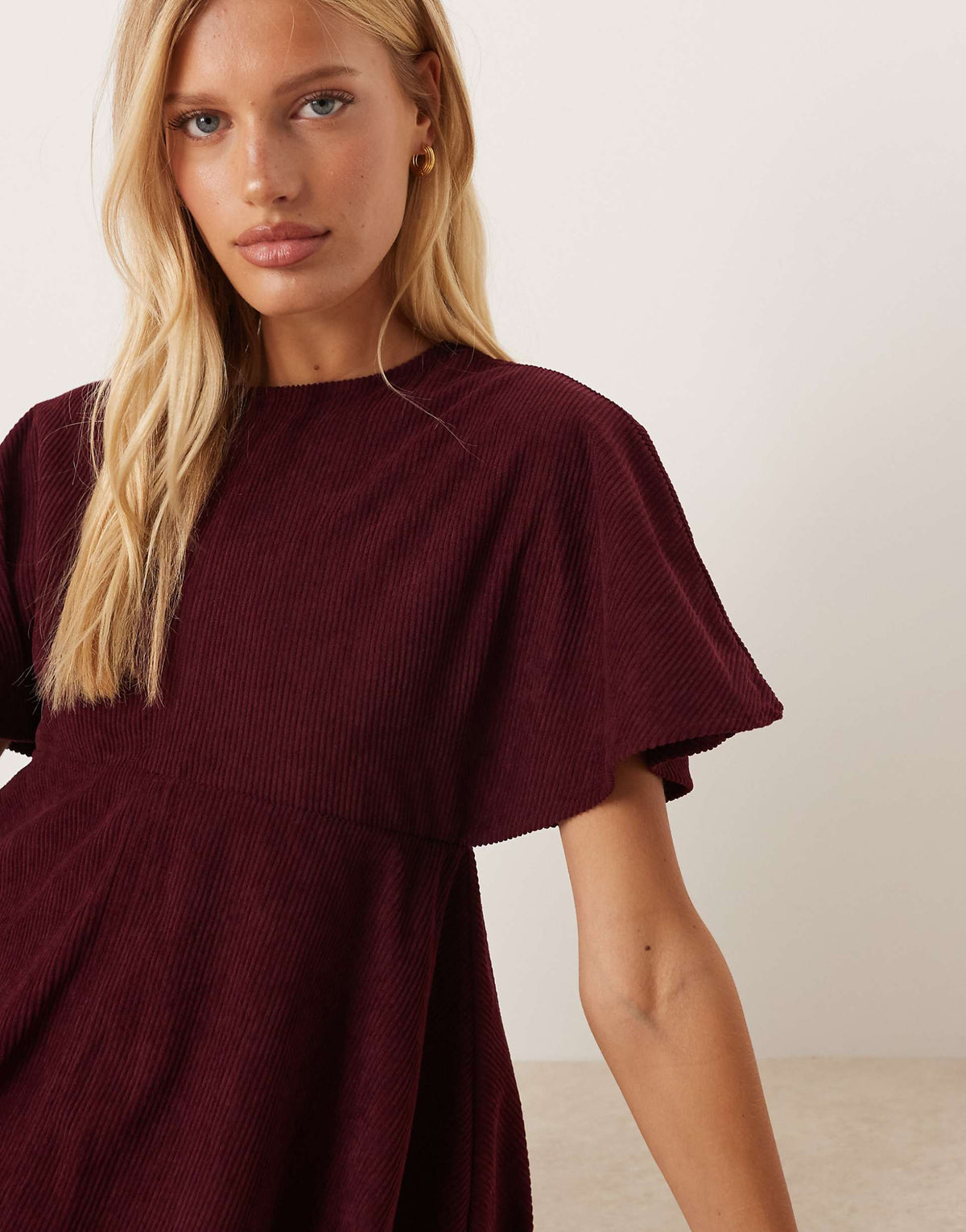 ASOS DESIGN cord T-shirt mini dress with stitching detail in plum