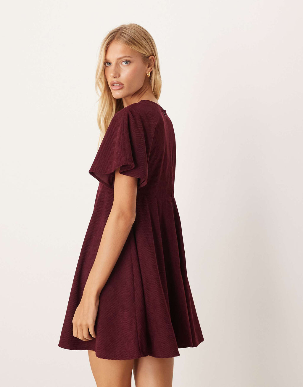ASOS DESIGN cord T-shirt mini dress with stitching detail in plum