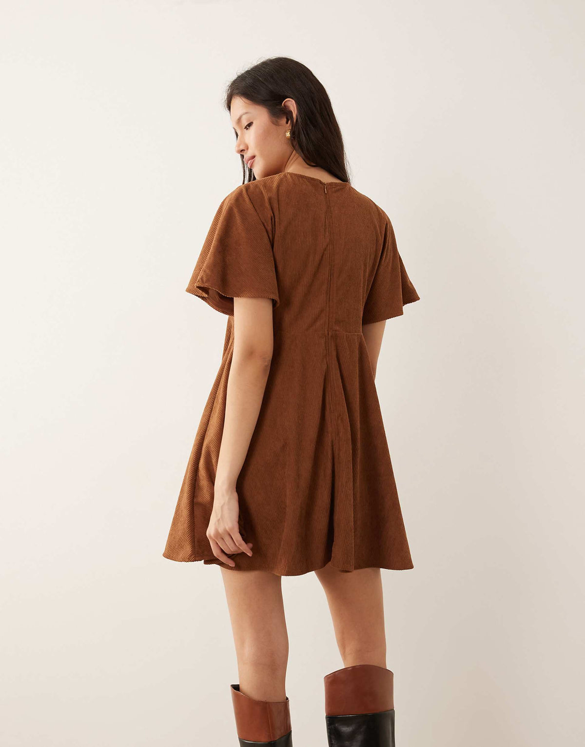 ASOS DESIGN cord T-shirt mini dress with stitching detail in tan