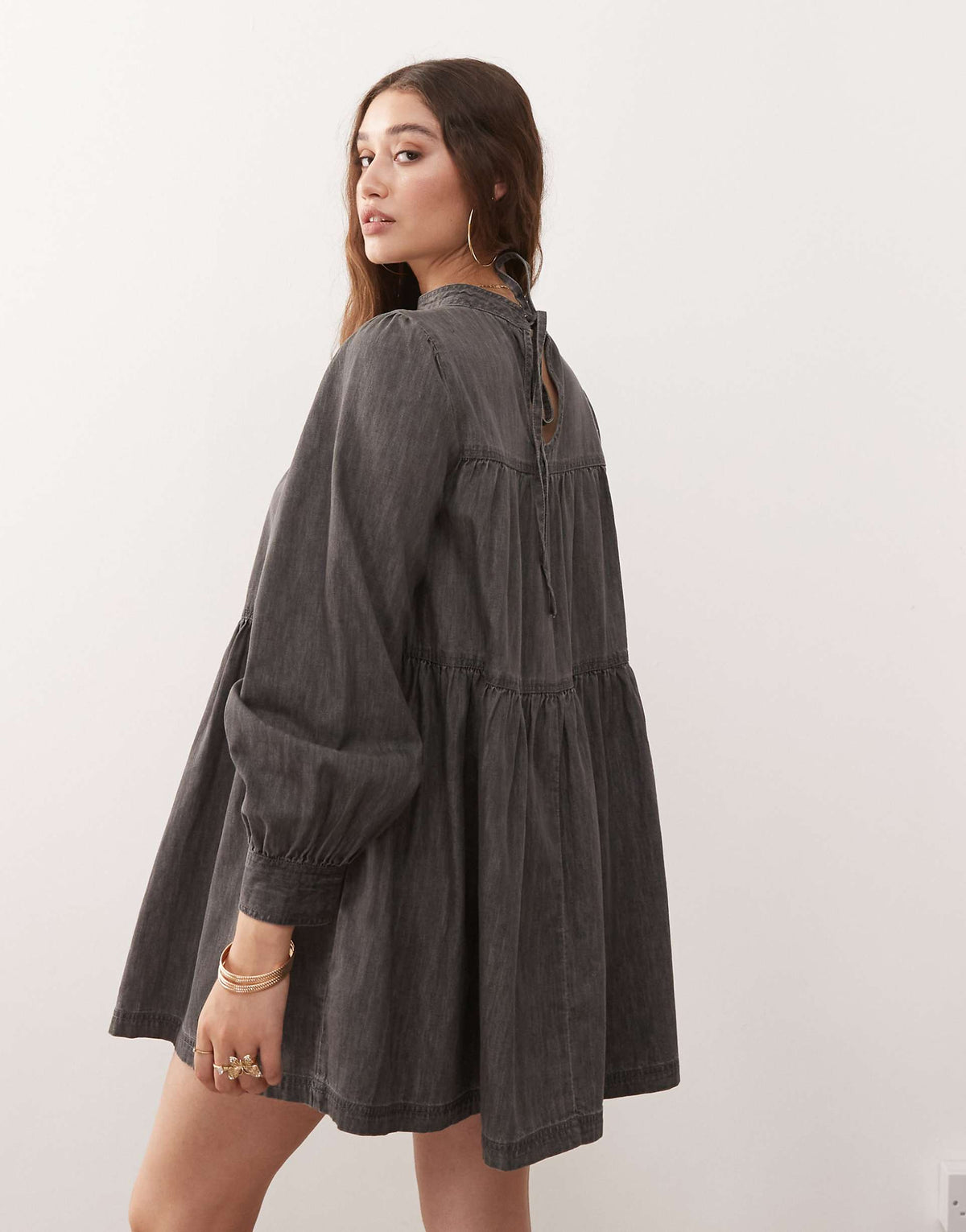 Miss Selfridge long sleeve high neck dress in black wash