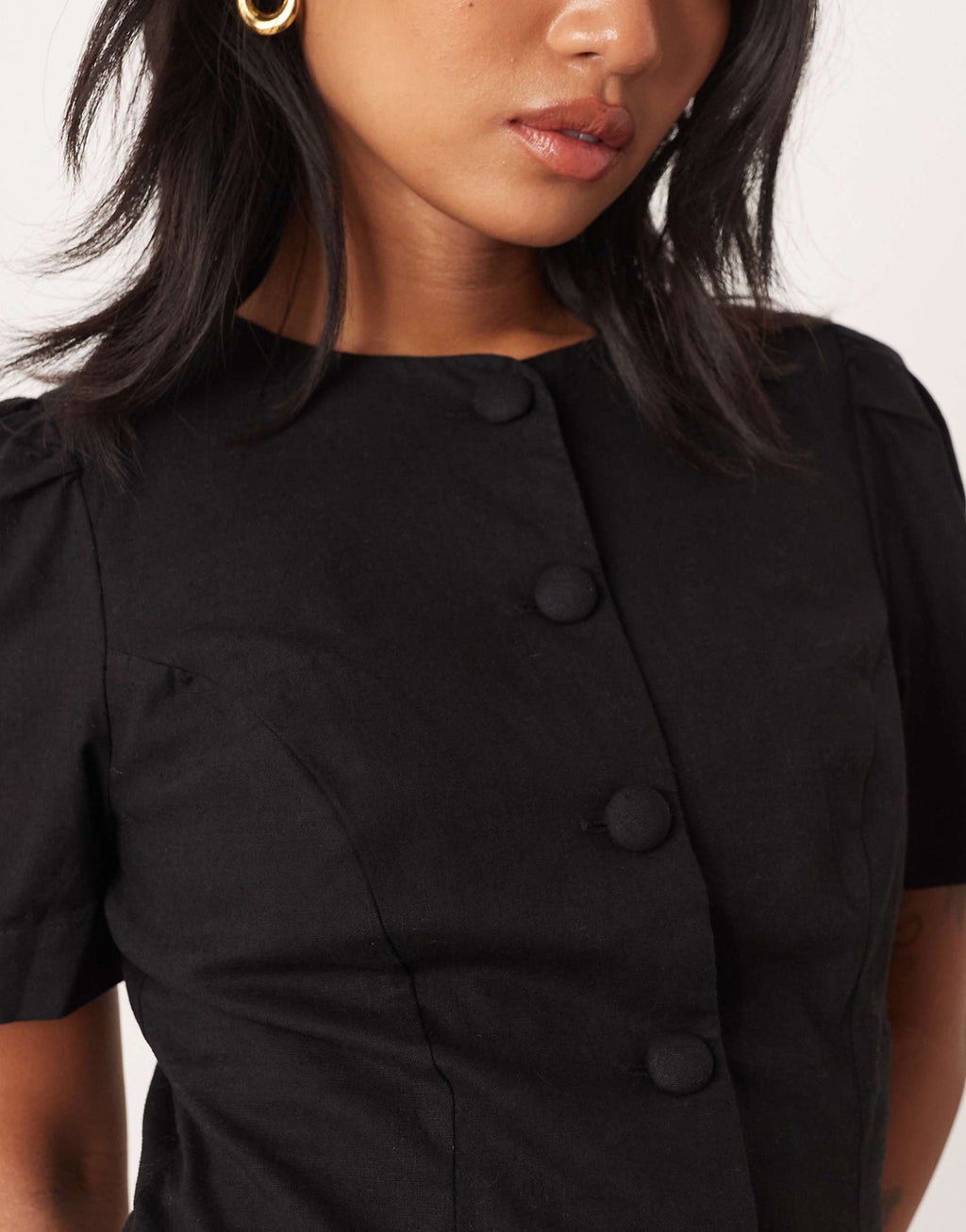 Nobody's Child Petite Tara puff sleeve tailored mini dress in black