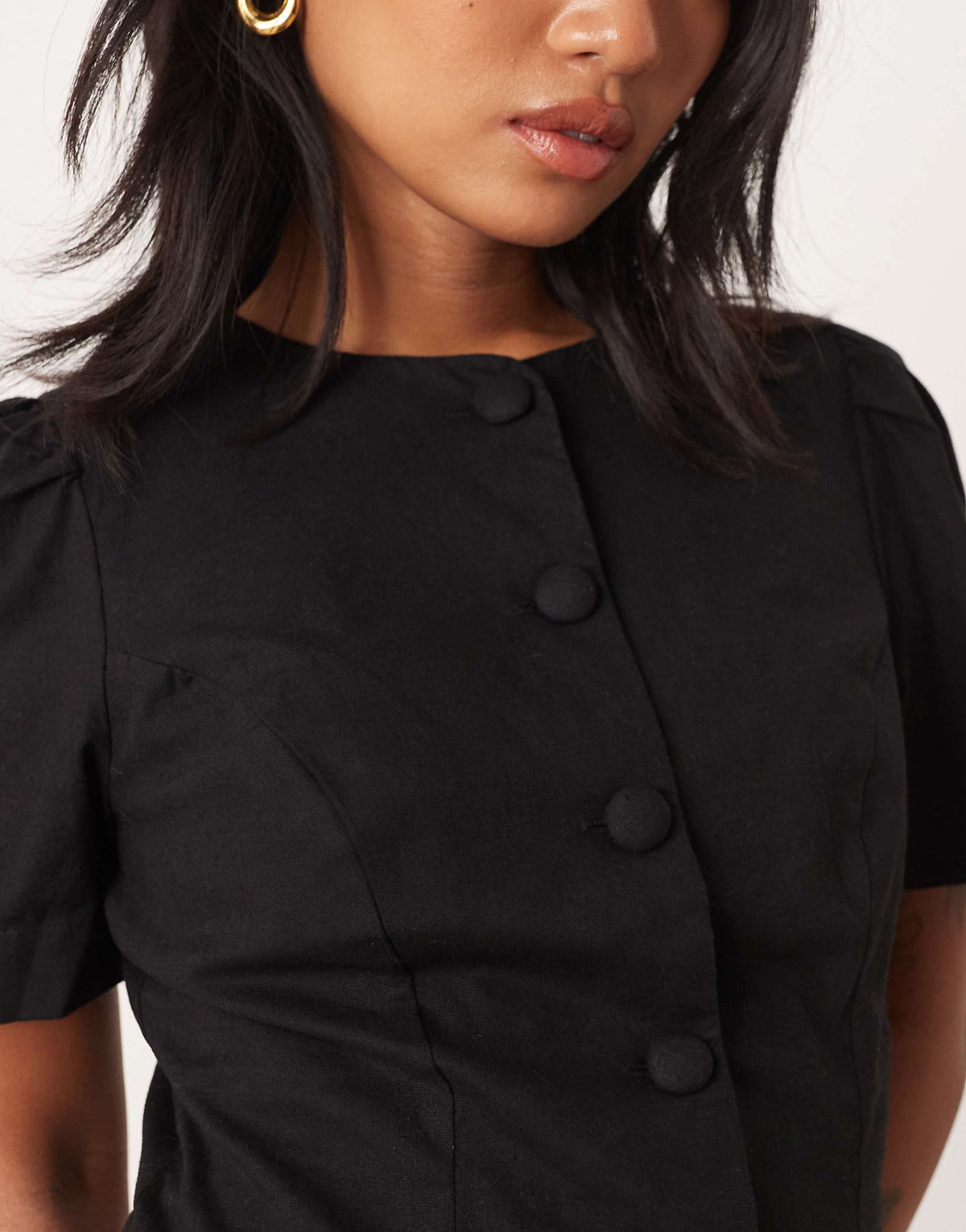 Nobody's Child Petite Tara puff sleeve tailored mini dress in black