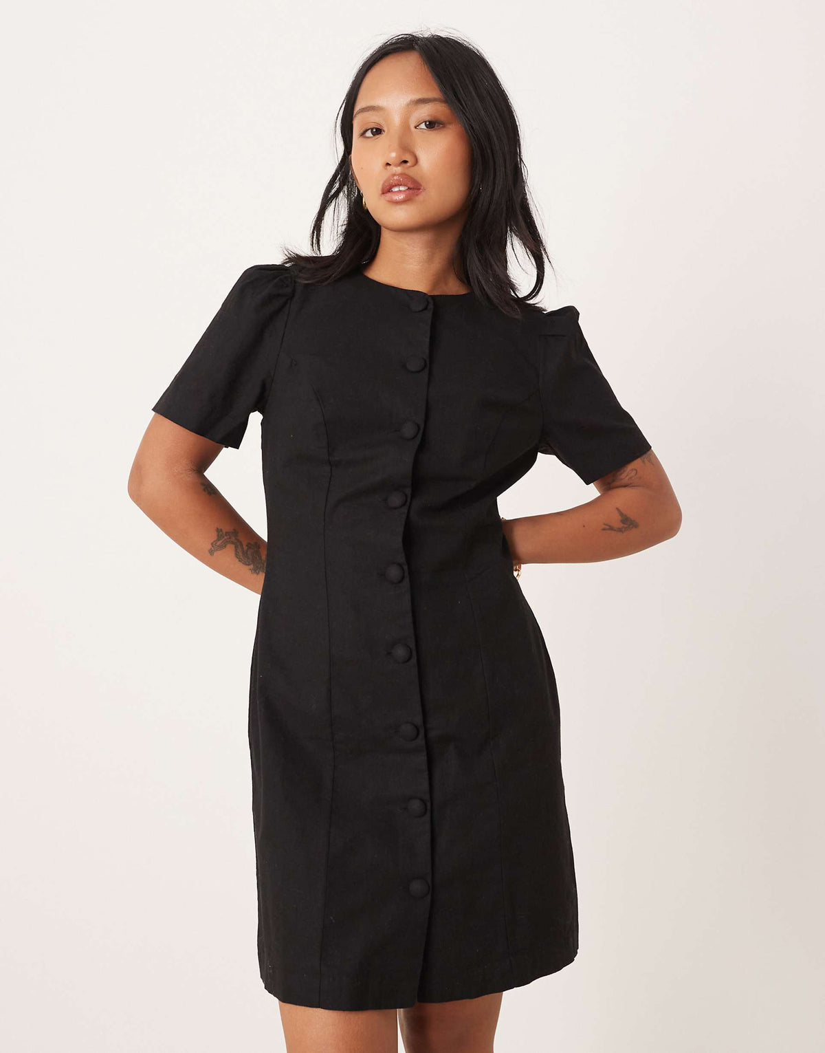 Nobody's Child Petite Tara puff sleeve tailored mini dress in black