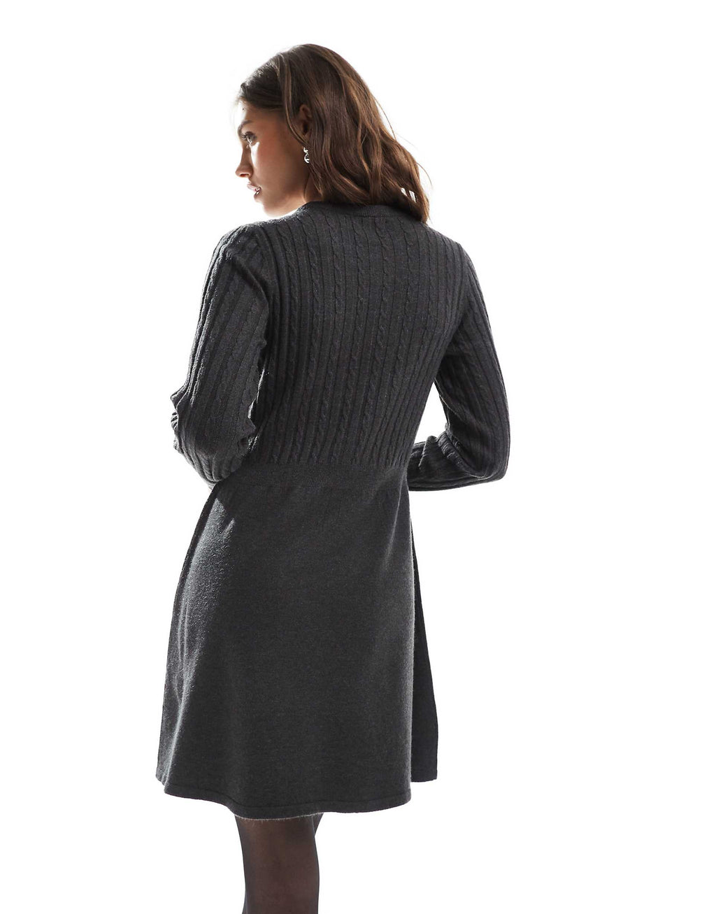 ONLY cable knit mini skater dress in dark gray