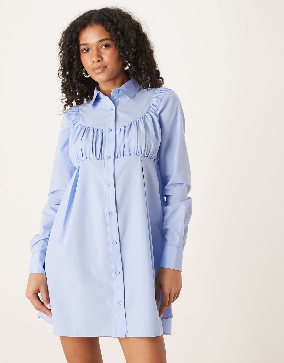 ASOS DESIGN ruched bust detail shirt mini dress in blue