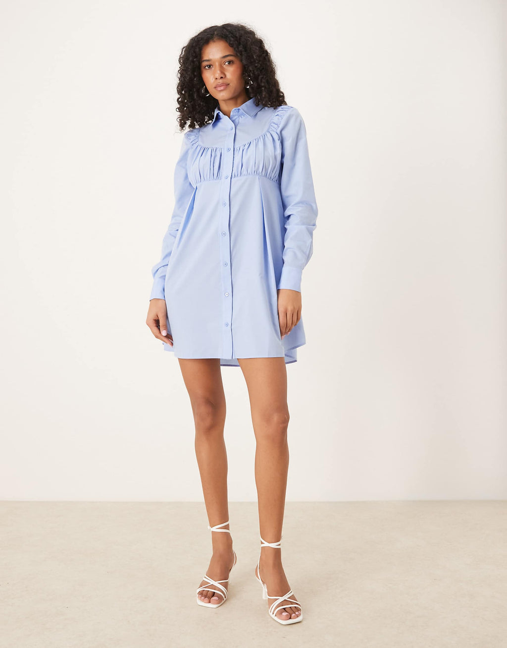 ASOS DESIGN ruched bust detail shirt mini dress in blue