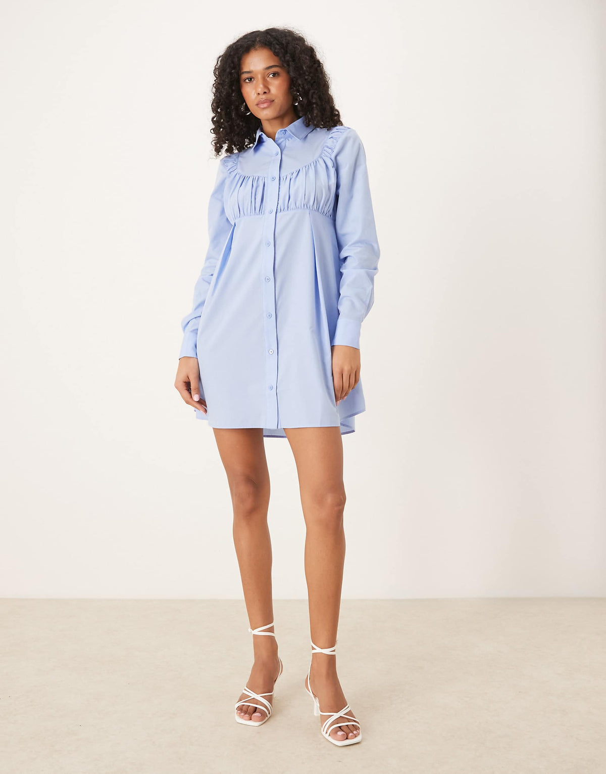 ASOS DESIGN ruched bust detail shirt mini dress in blue