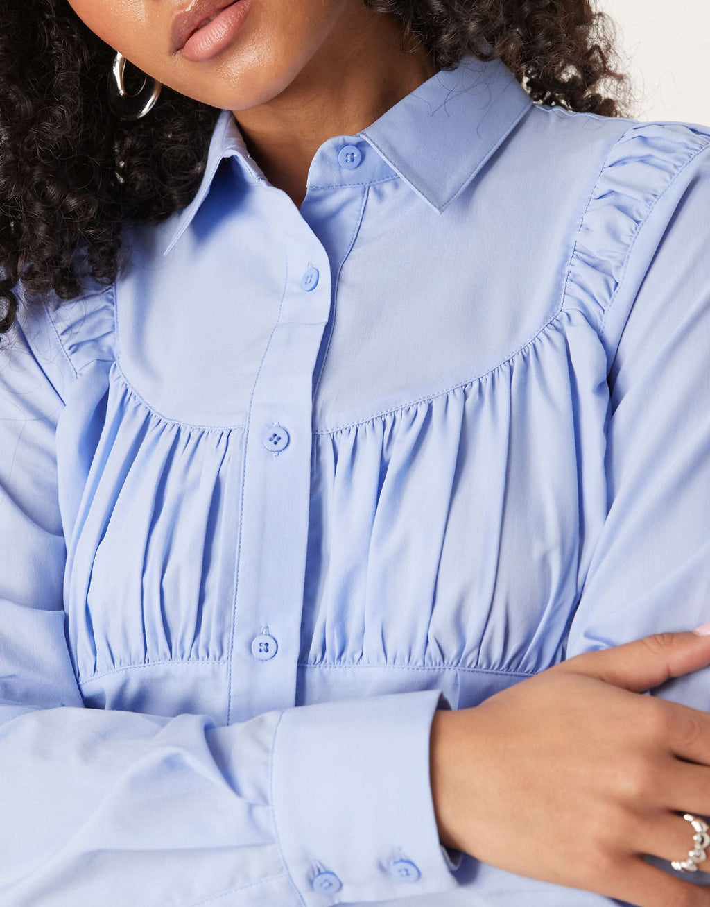 ASOS DESIGN ruched bust detail shirt mini dress in blue