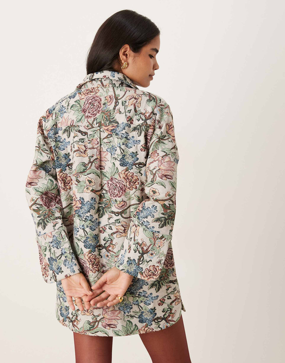 ASOS DESIGN oversized mini shirt dress with wide cuffs and pockets in tapestry print