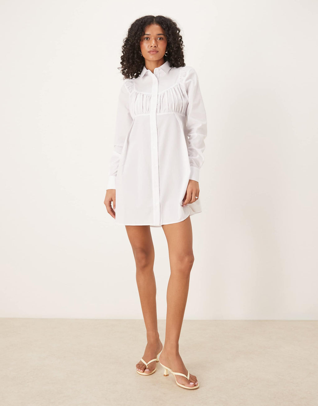 ASOS DESIGN ruched bust detail mini shirt dress in white