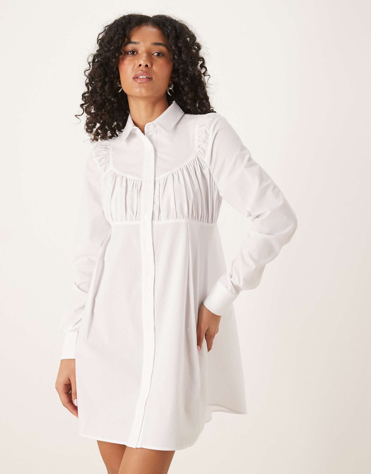 ASOS DESIGN ruched bust detail mini shirt dress in white