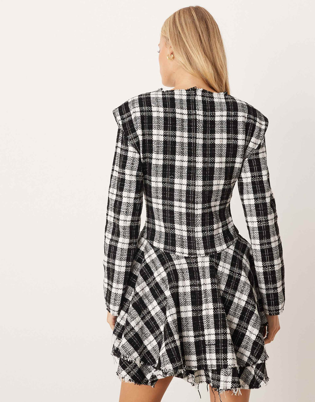 ASOS DESIGN slash neck dropped waist mini dress with distressed hem in check