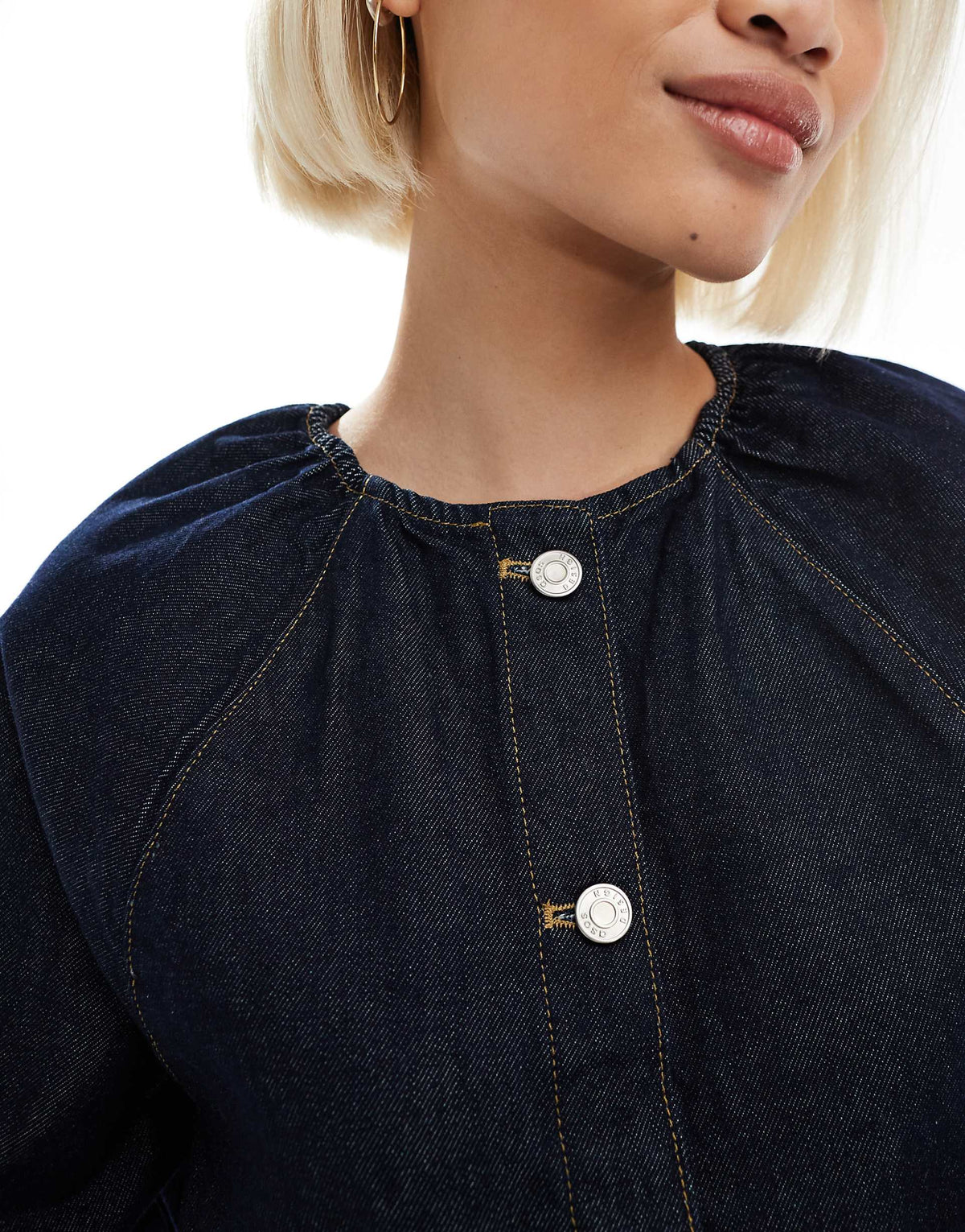 ASOS DESIGN raglan puff sleeve denim mini dress in rinse wash