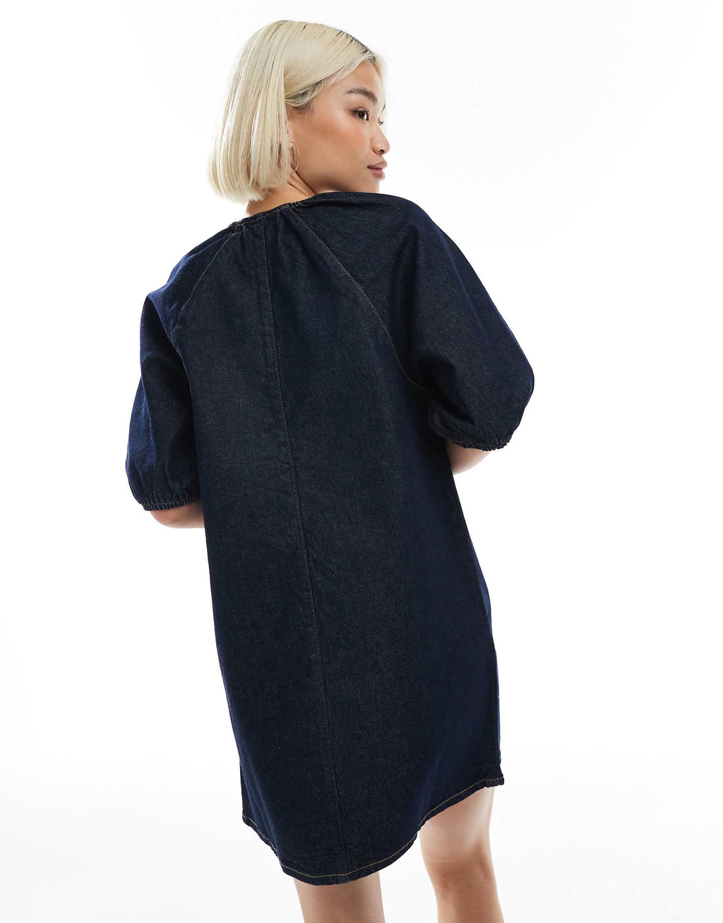 ASOS DESIGN raglan puff sleeve denim mini dress in rinse wash