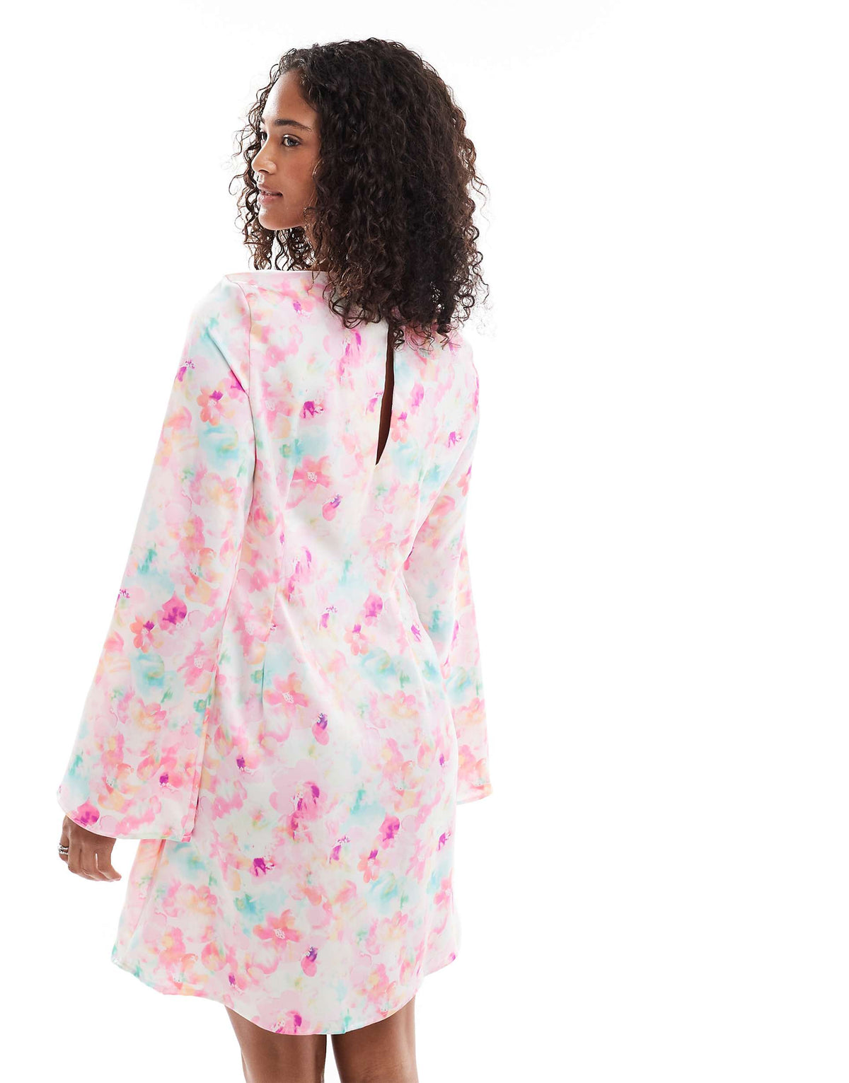 Vero Moda bell sleeve satin mini dress in cherry blossom print