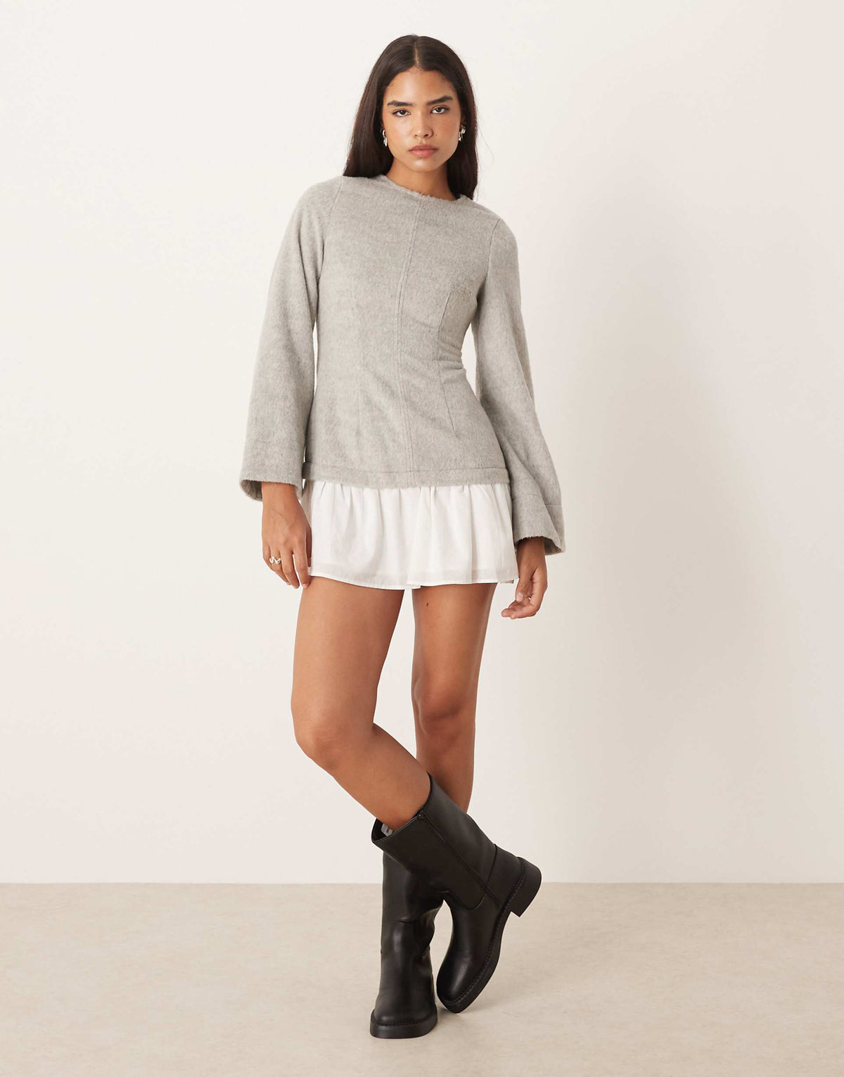 ASOS DESIGN hybrid dropped waist mini dress in gray
