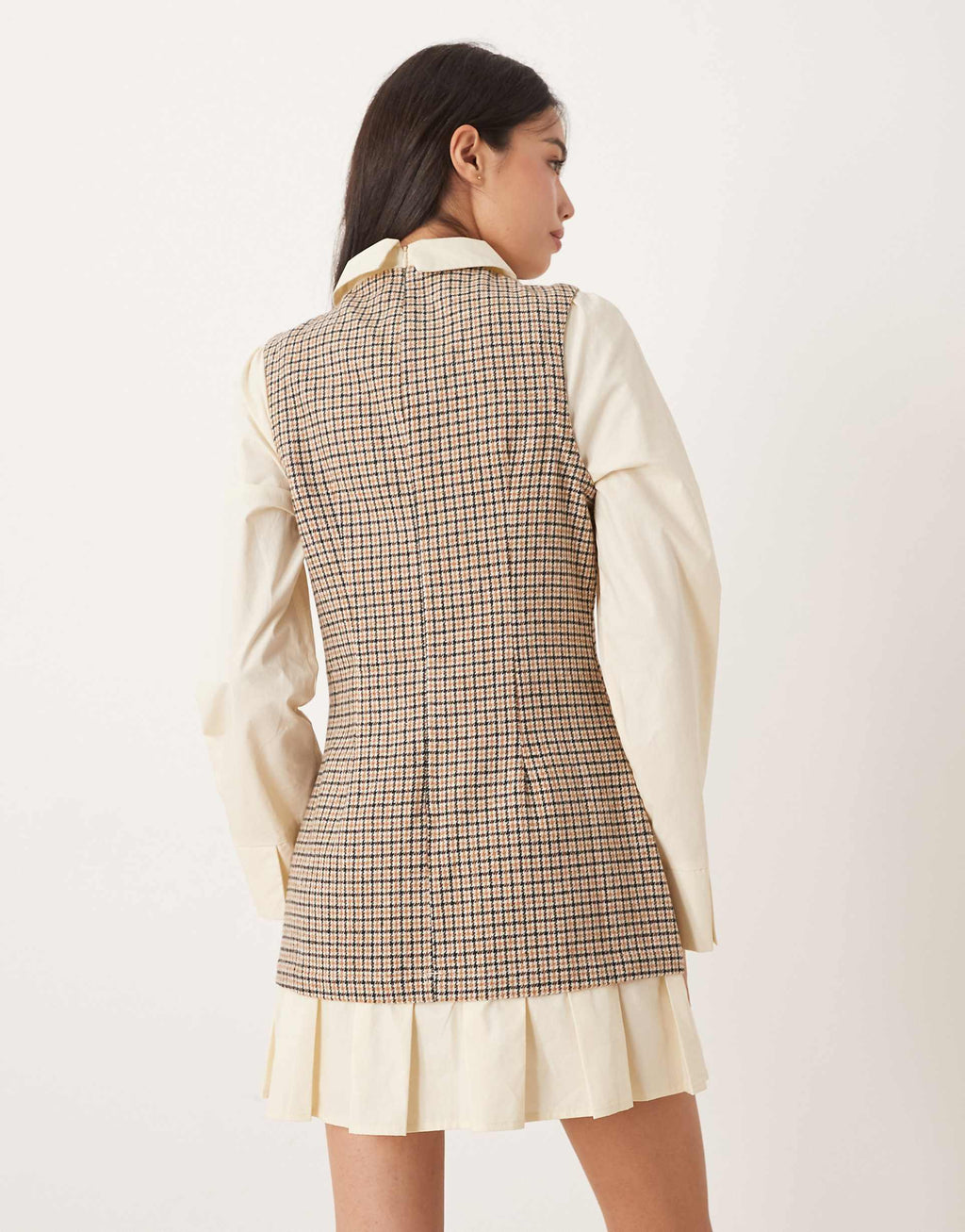 ASOS DESIGN shirt hybrid mini dress with peplum hem in tan plaid