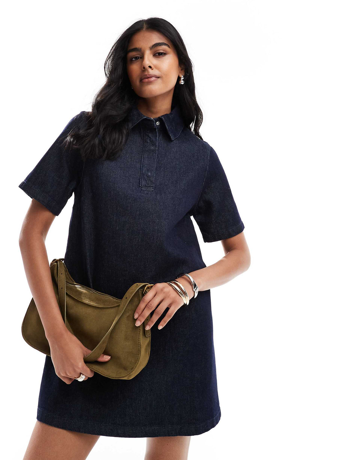 ASOS DESIGN denim polo mini dress in rinse