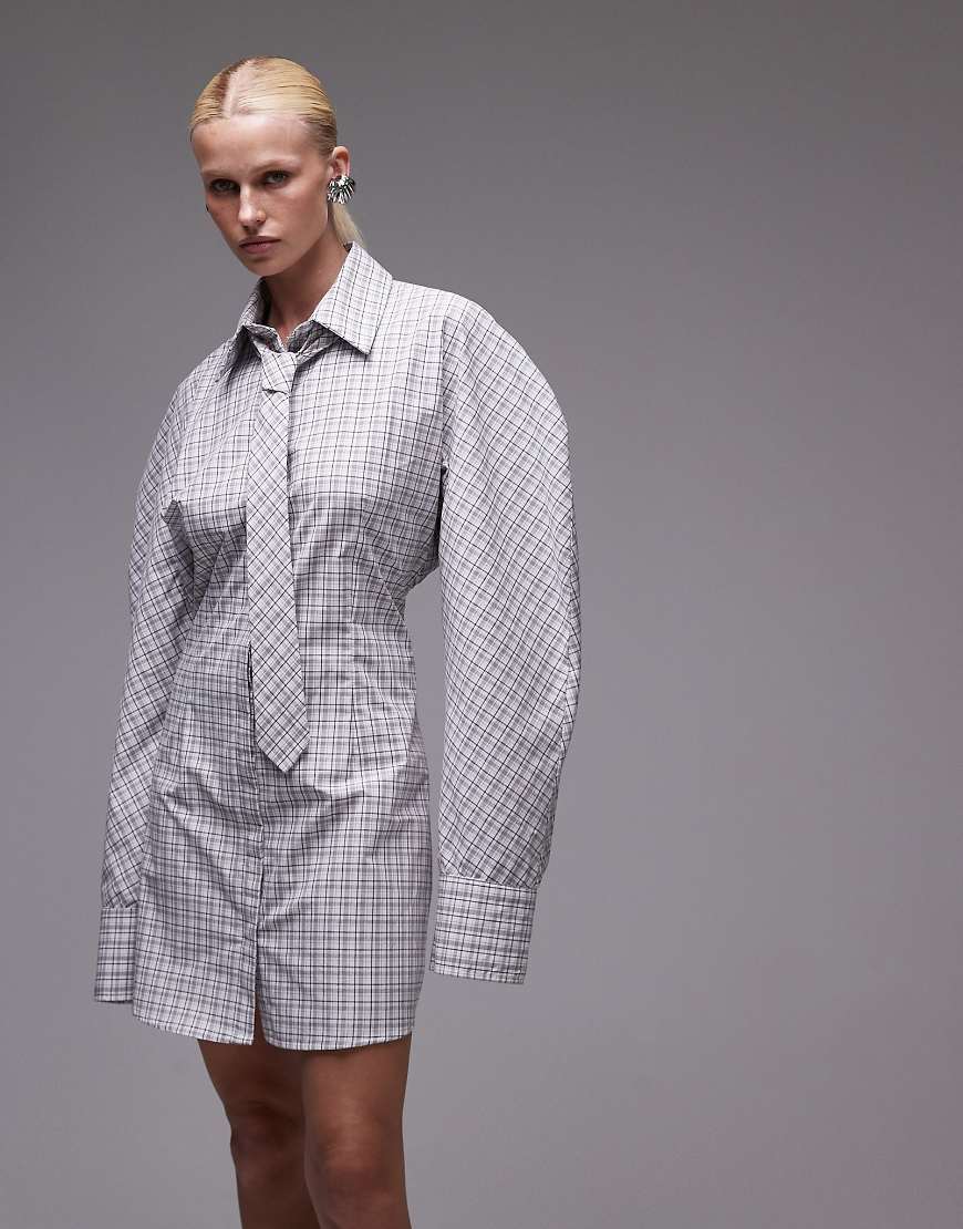 ASOS DESIGN cinch tie back shirt dress with tie in plaid