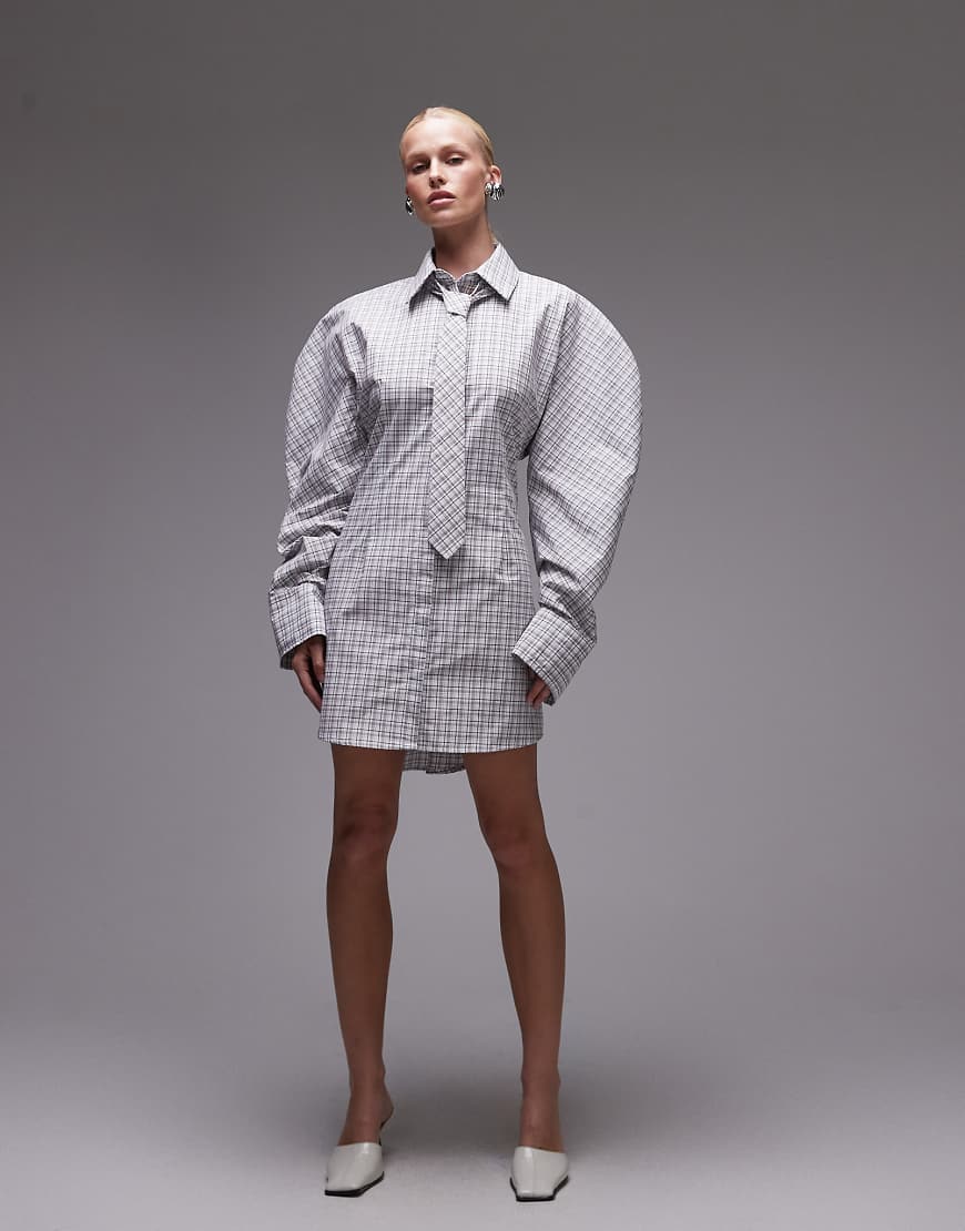 ASOS DESIGN cinch tie back shirt dress with tie in plaid