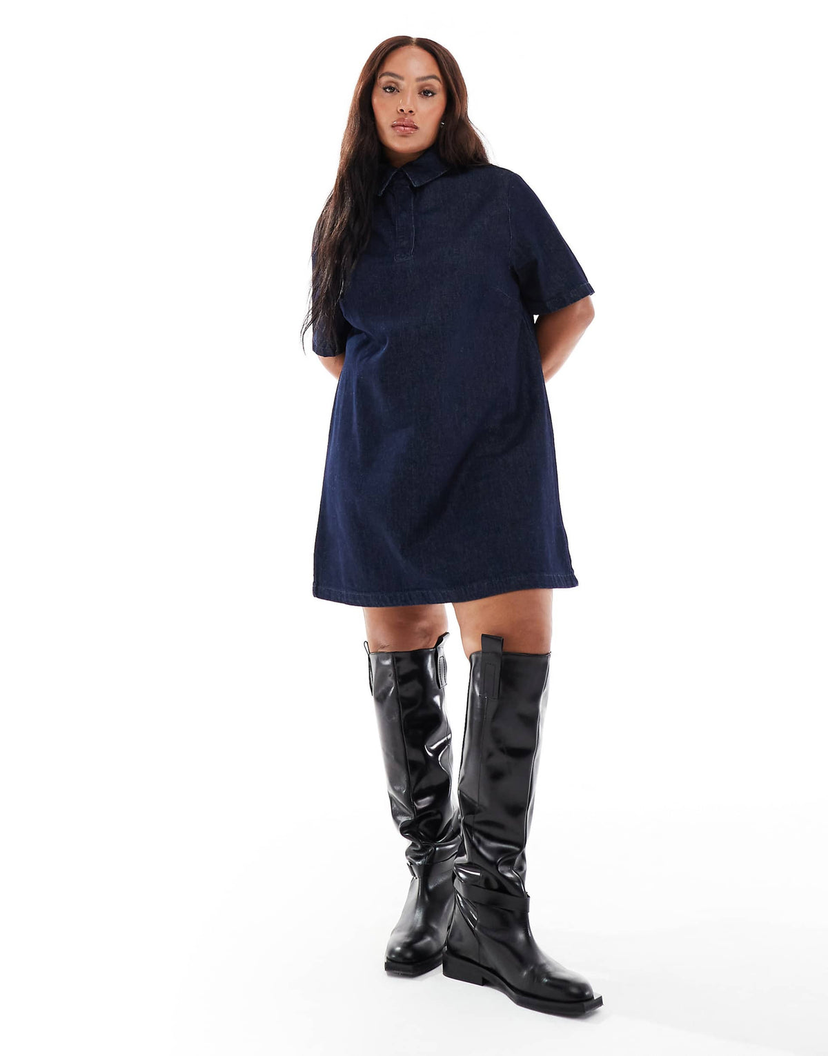 ASOS DESIGN Curve denim polo mini dress in rinse