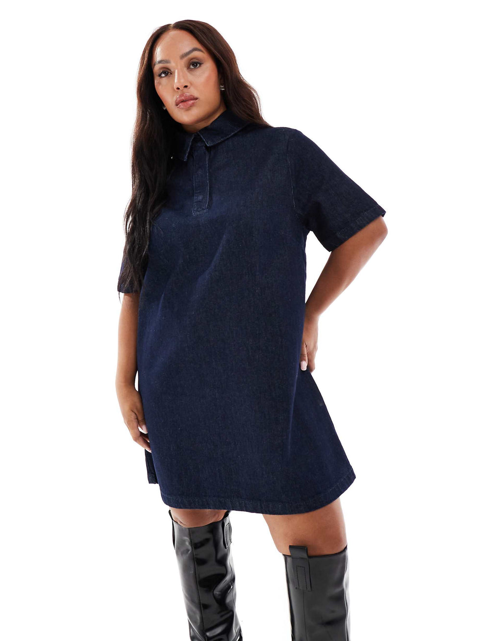 ASOS DESIGN Curve denim polo mini dress in rinse