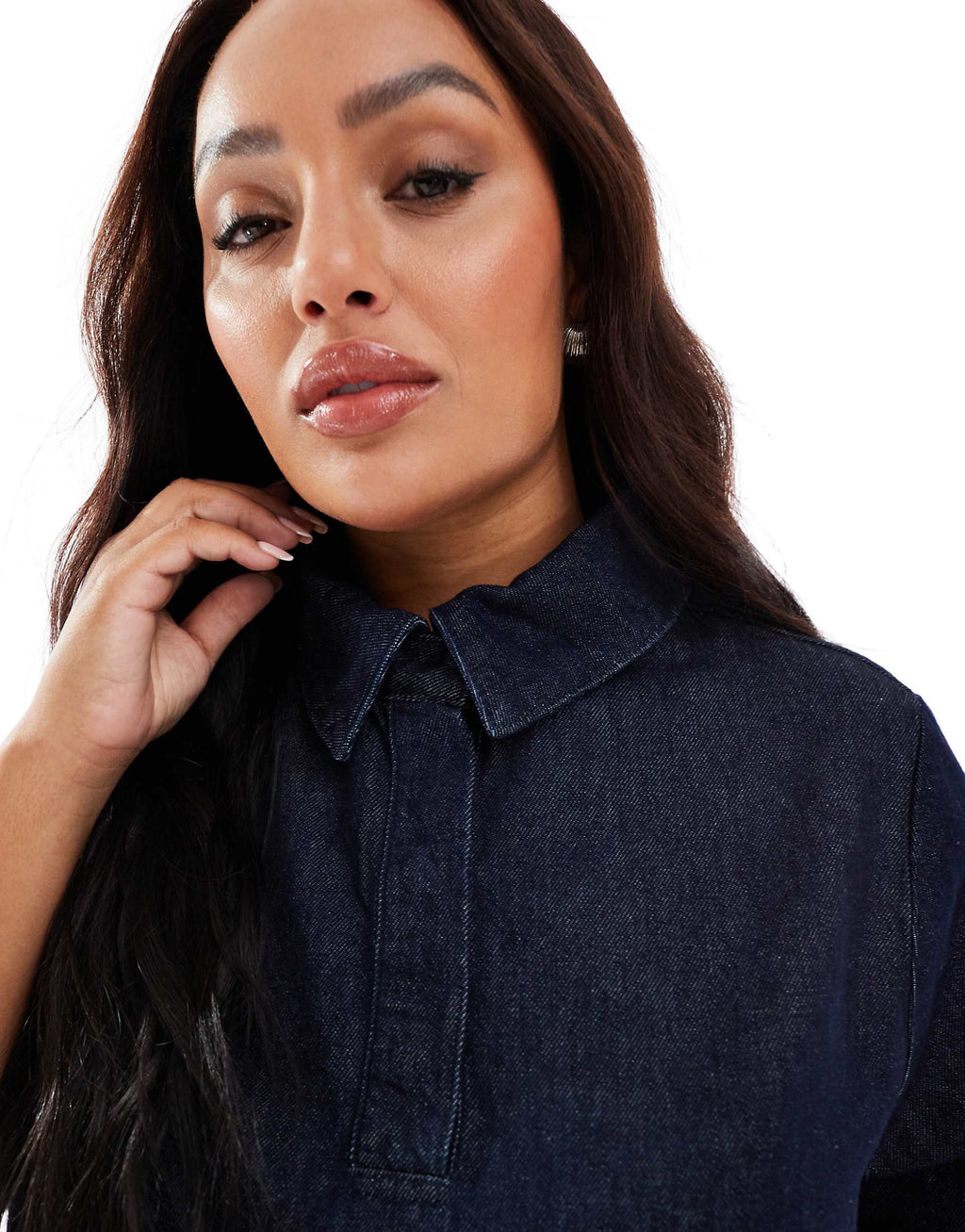 ASOS DESIGN Curve denim polo mini dress in rinse