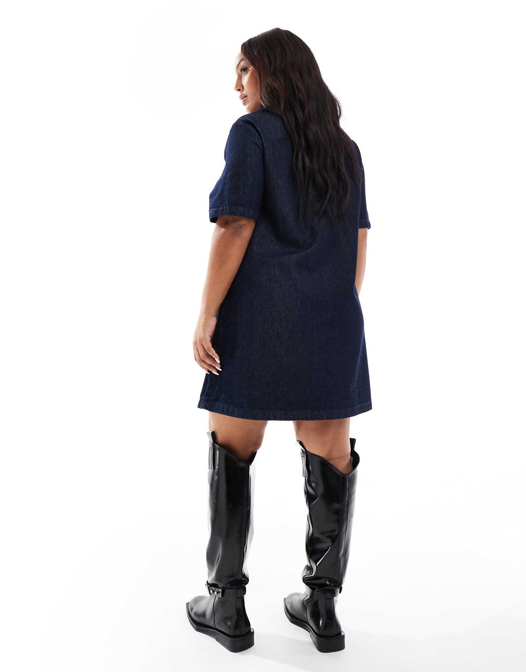 ASOS DESIGN Curve denim polo mini dress in rinse