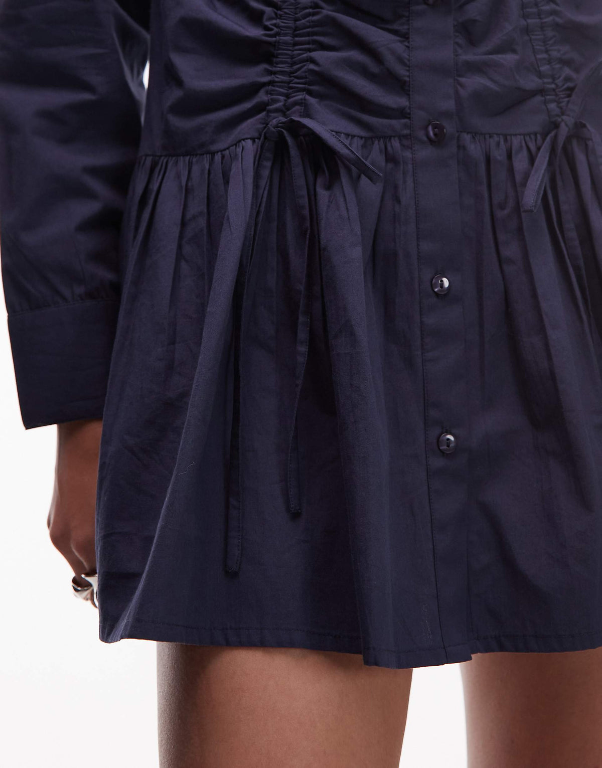 COLLUSION long sleeve ruched mini shirt dress in navy