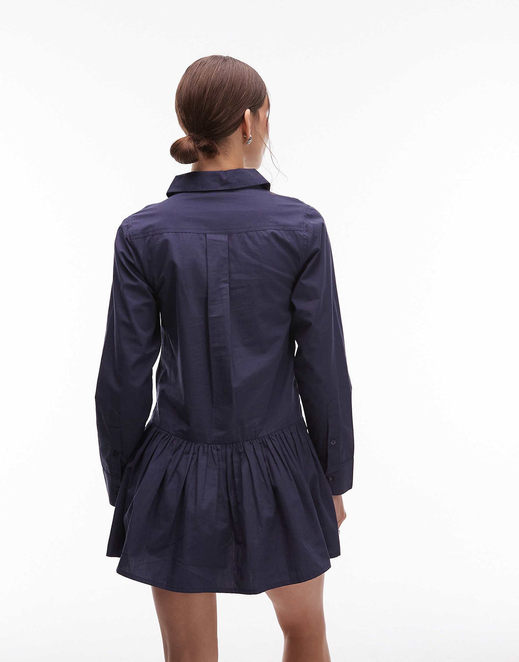 COLLUSION long sleeve ruched mini shirt dress in navy
