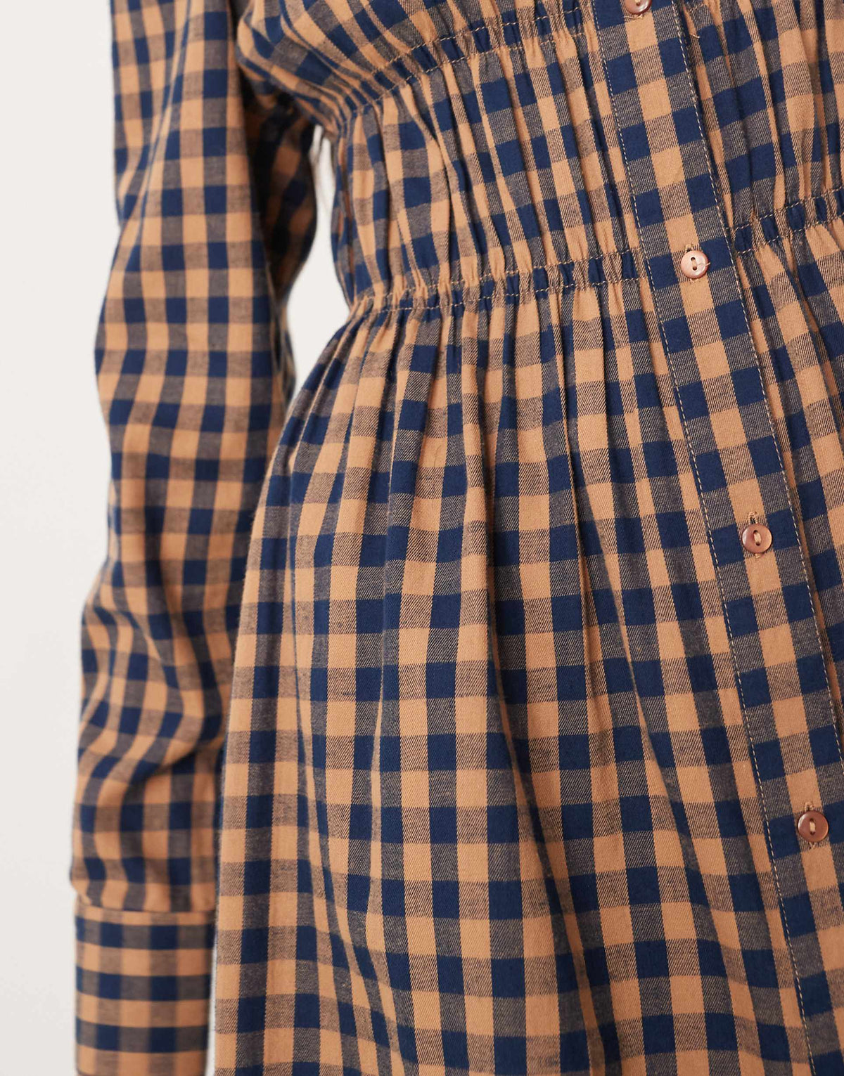 ASOS DESIGN mini shirt dress with cinched waist in tan gingham