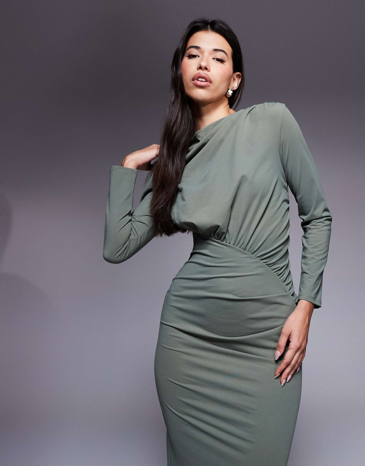 Daska ruched maxi dress in olive