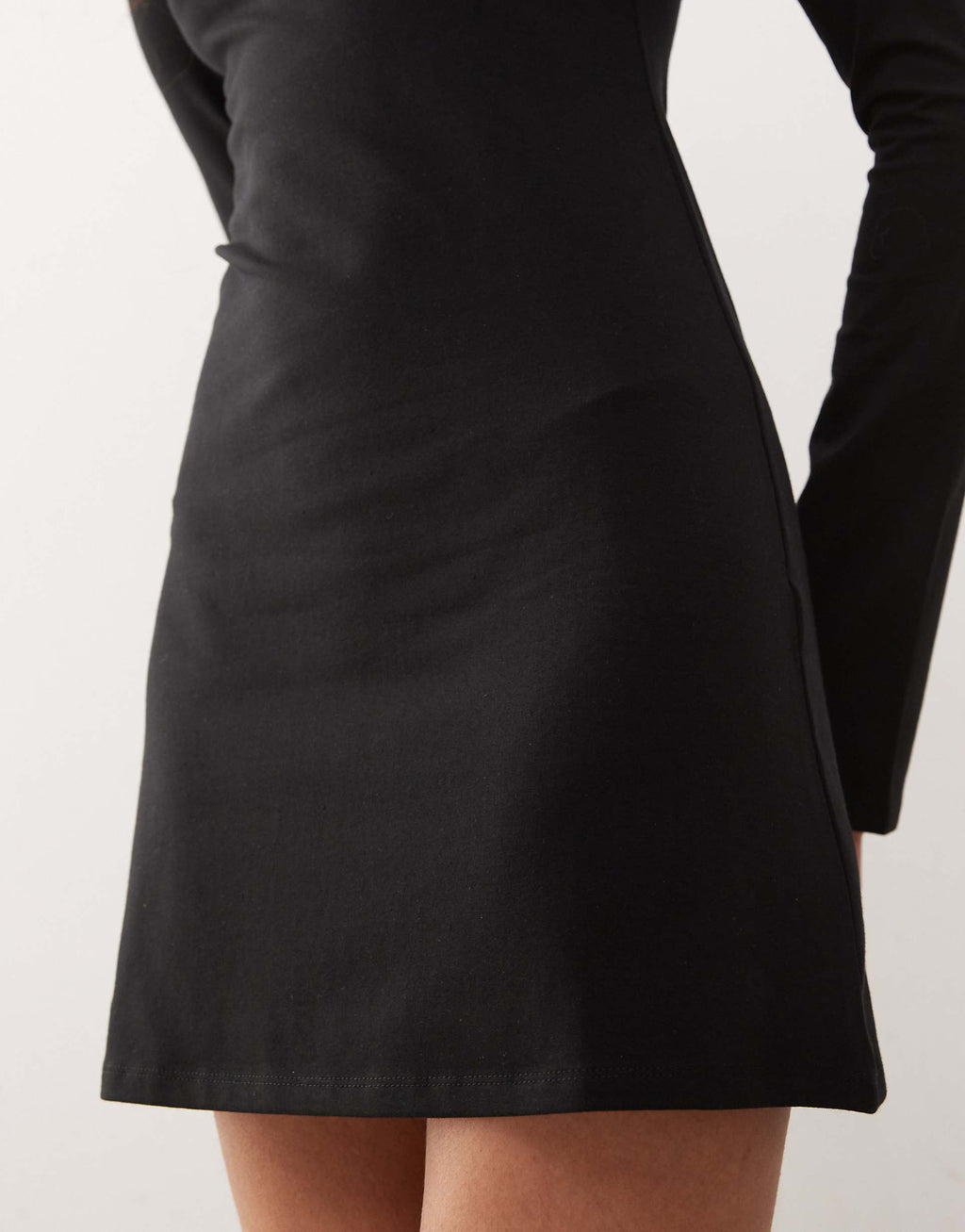Weekday boat neck long sleeve mini dress in black