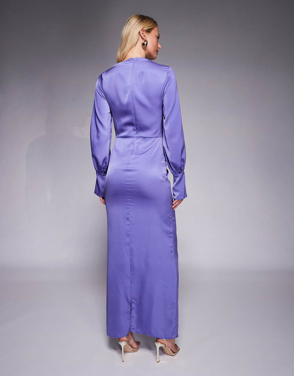 ASOS DESIGN Tall twist front bias satin maxi dress with gold hardware in purple