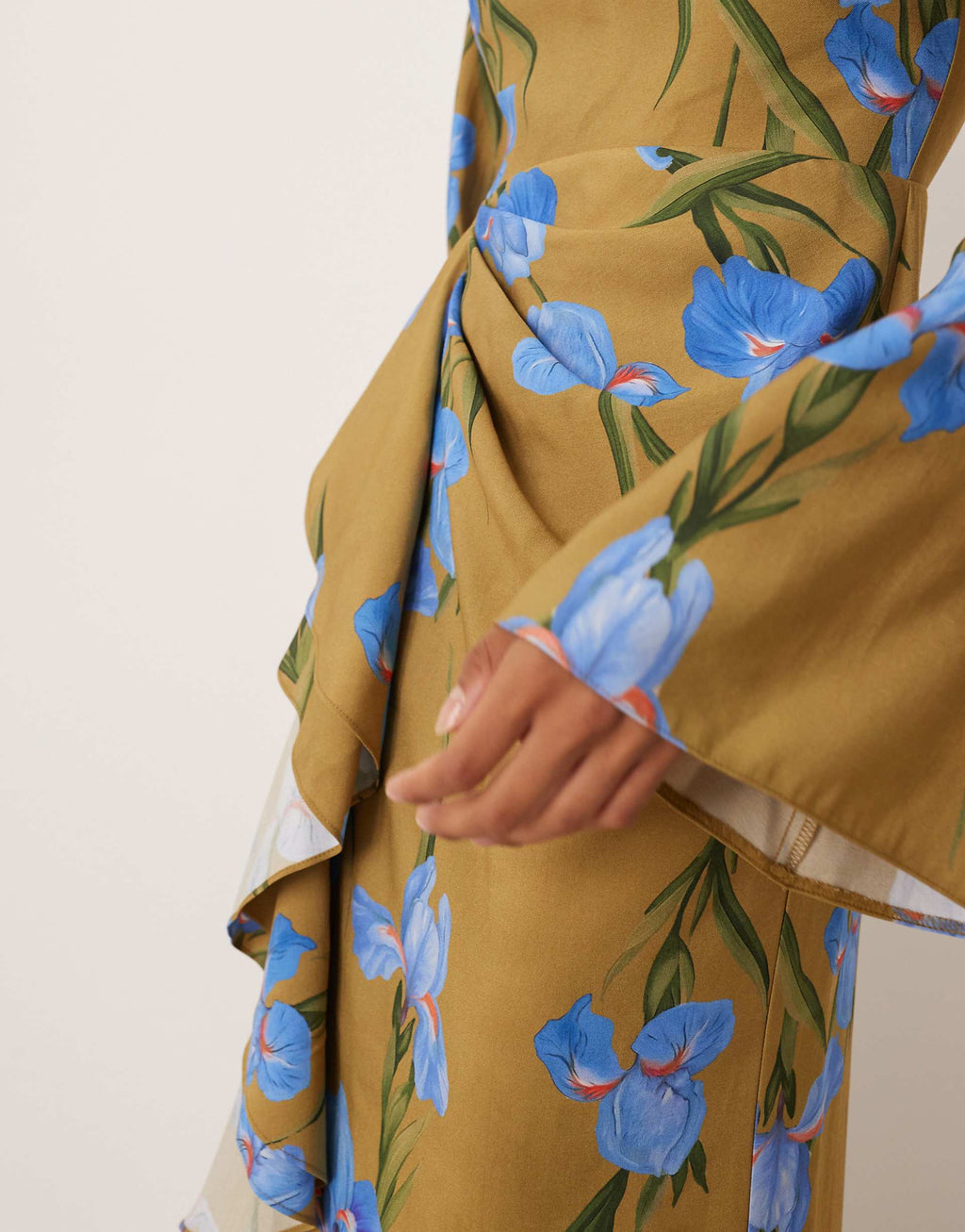 ASOS DESIGN long sleeve maxi dress with ruffle skirt in oversized green floral print