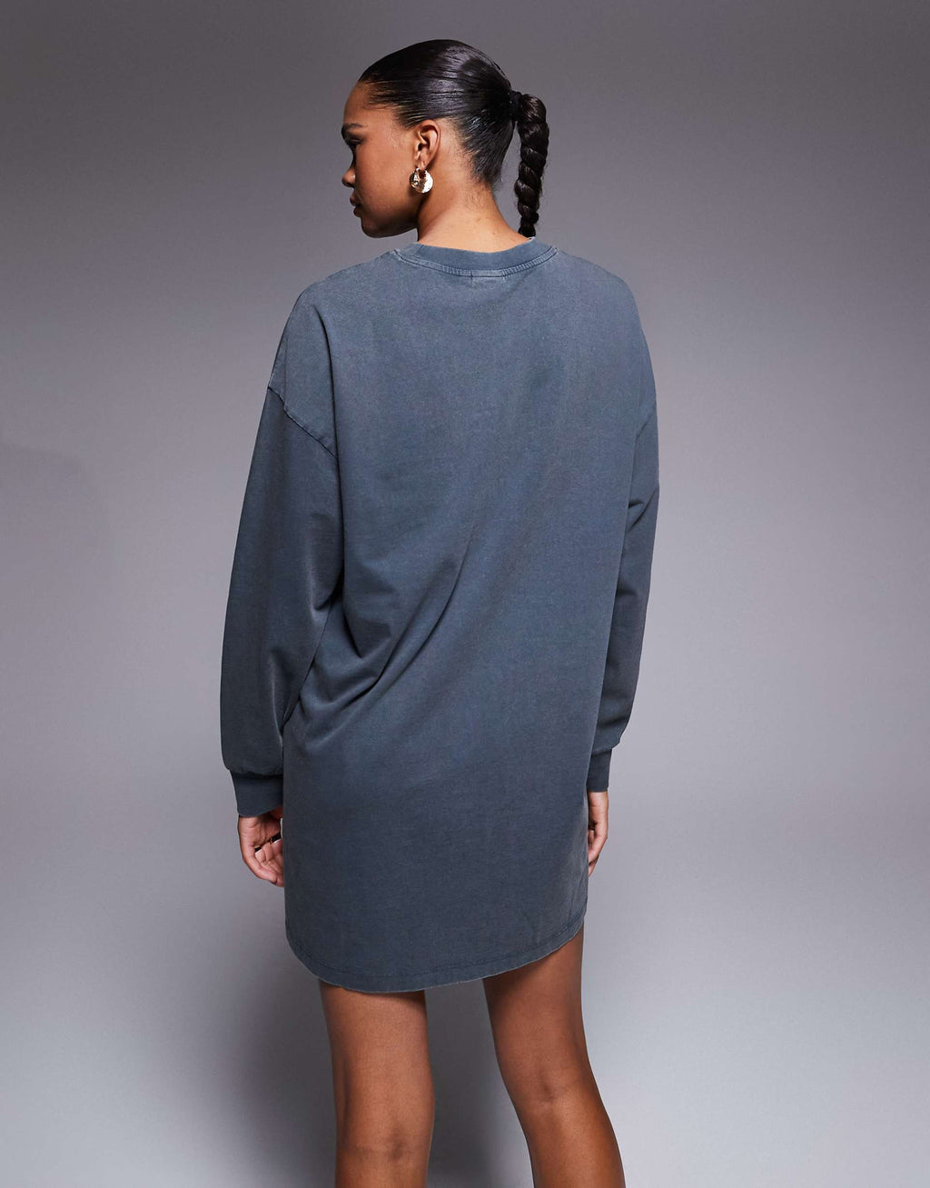 Weekend Collective Icon oversized long sleeve T-shirt dress with varsity logo in washed charcoal