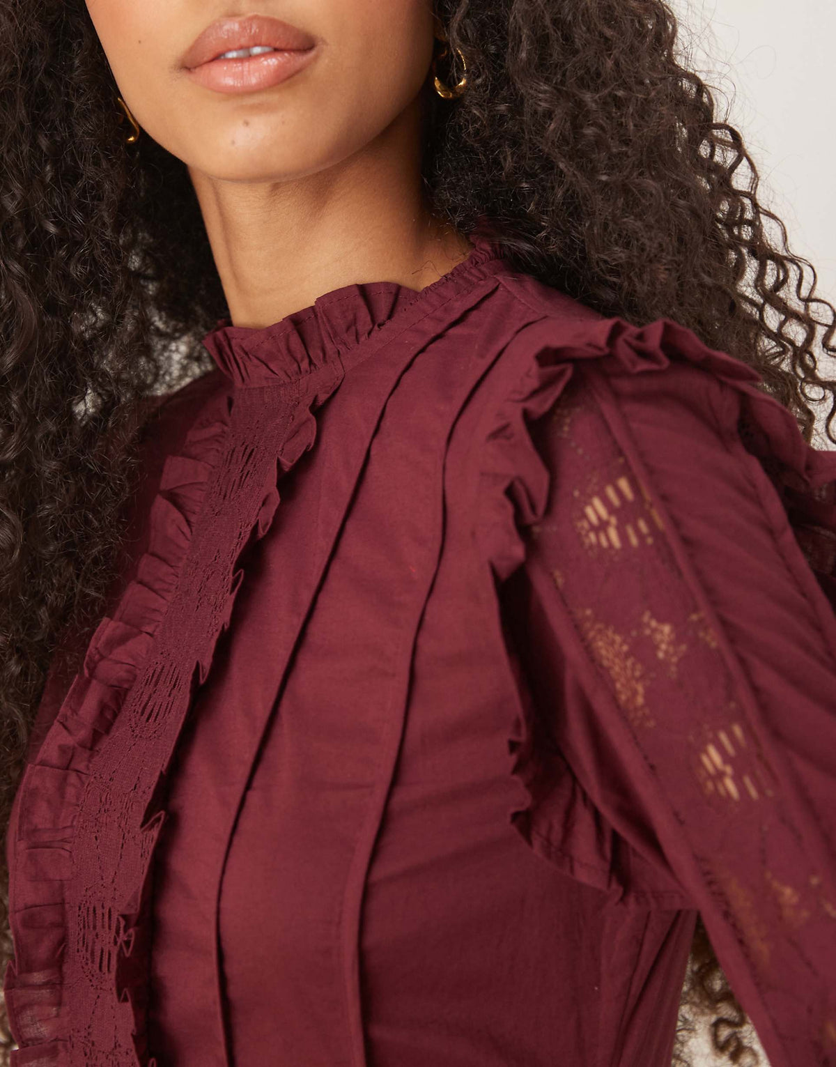 ASOS DESIGN high neck drop waist mini dress with ruffles and puff skirt in mulberry