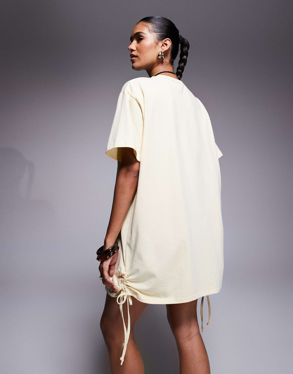 Fashionkilla cotton ruched tie side mini T-shirt dress in yellow