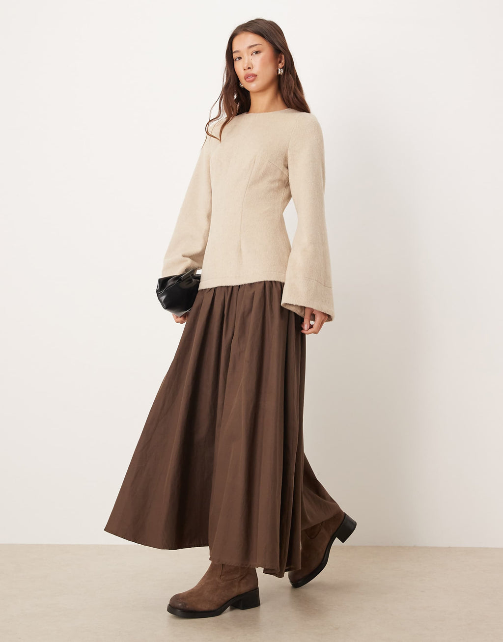 ASOS DESIGN hybrid dropped waist maxi dress in stone