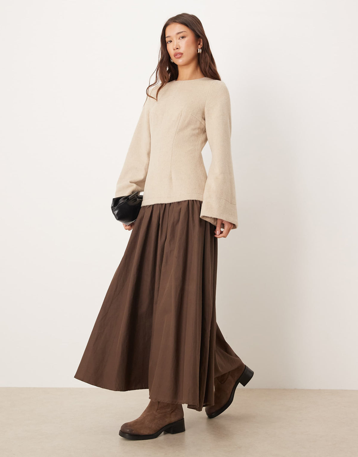 ASOS DESIGN hybrid dropped waist maxi dress in stone