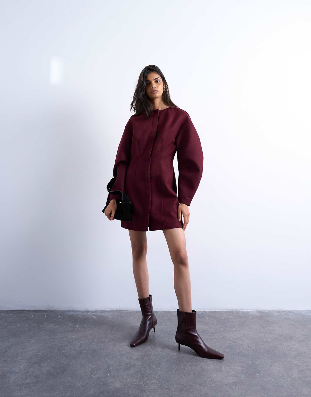 Topshop cocoon structured mini dress in woven port royale