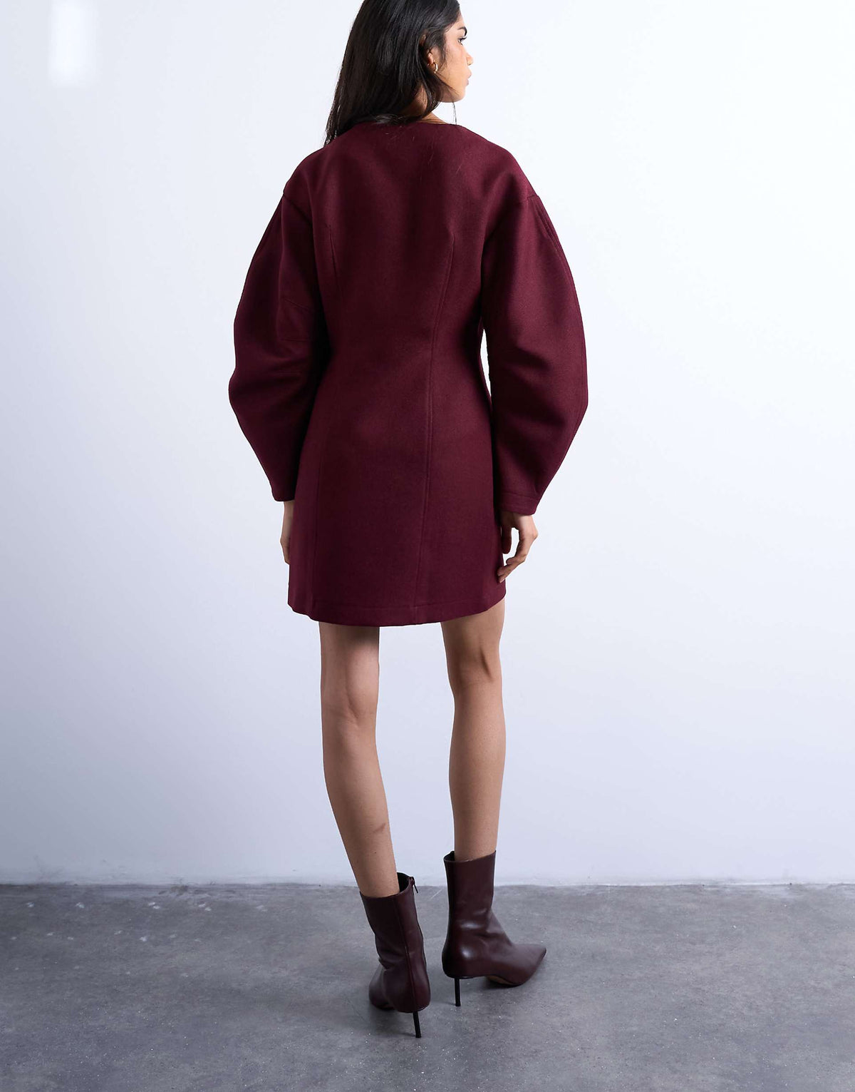 Topshop cocoon structured mini dress in woven port royale