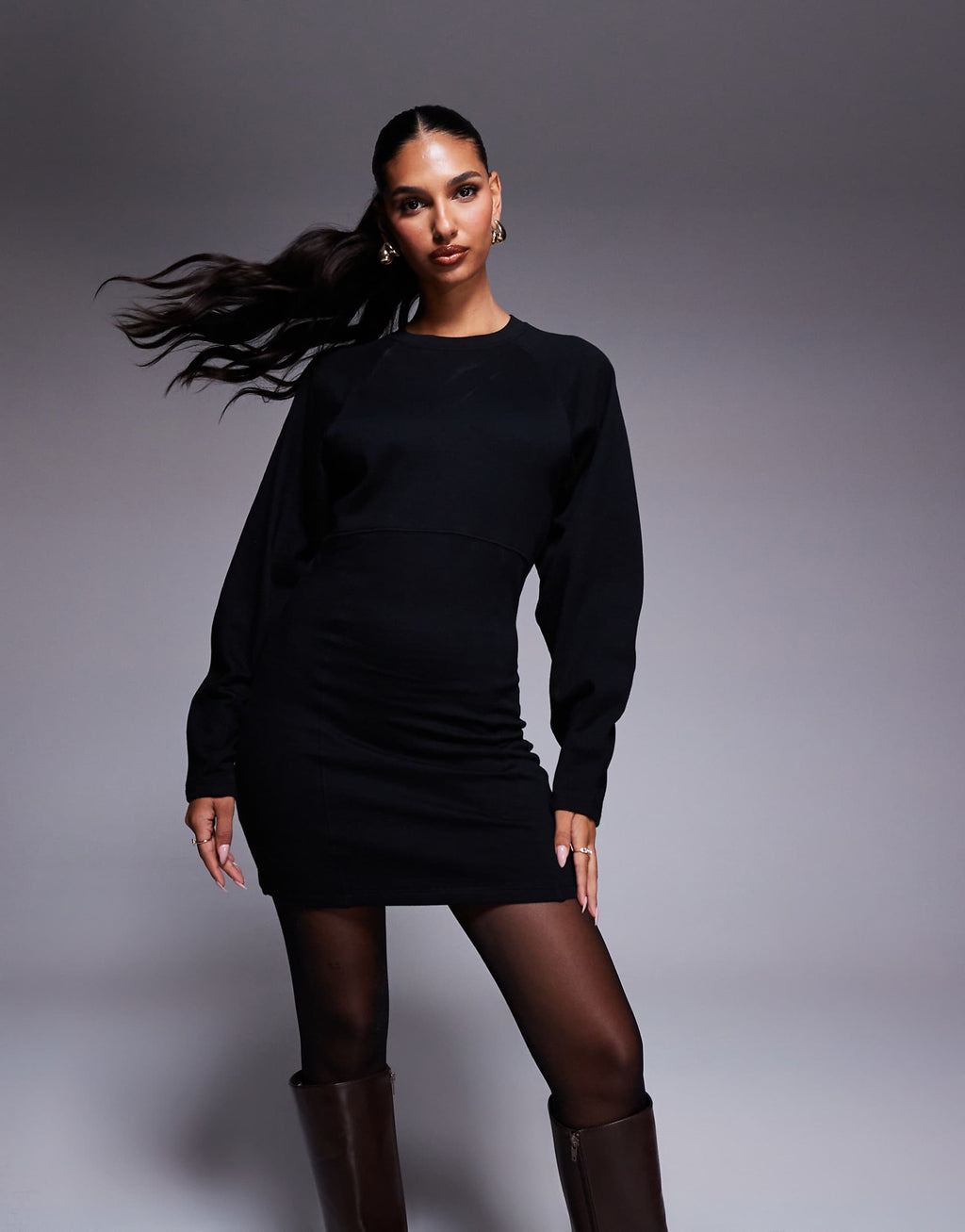 ASOS DESIGN cocoon sleeve seam detail mini sweatshirt dress in black