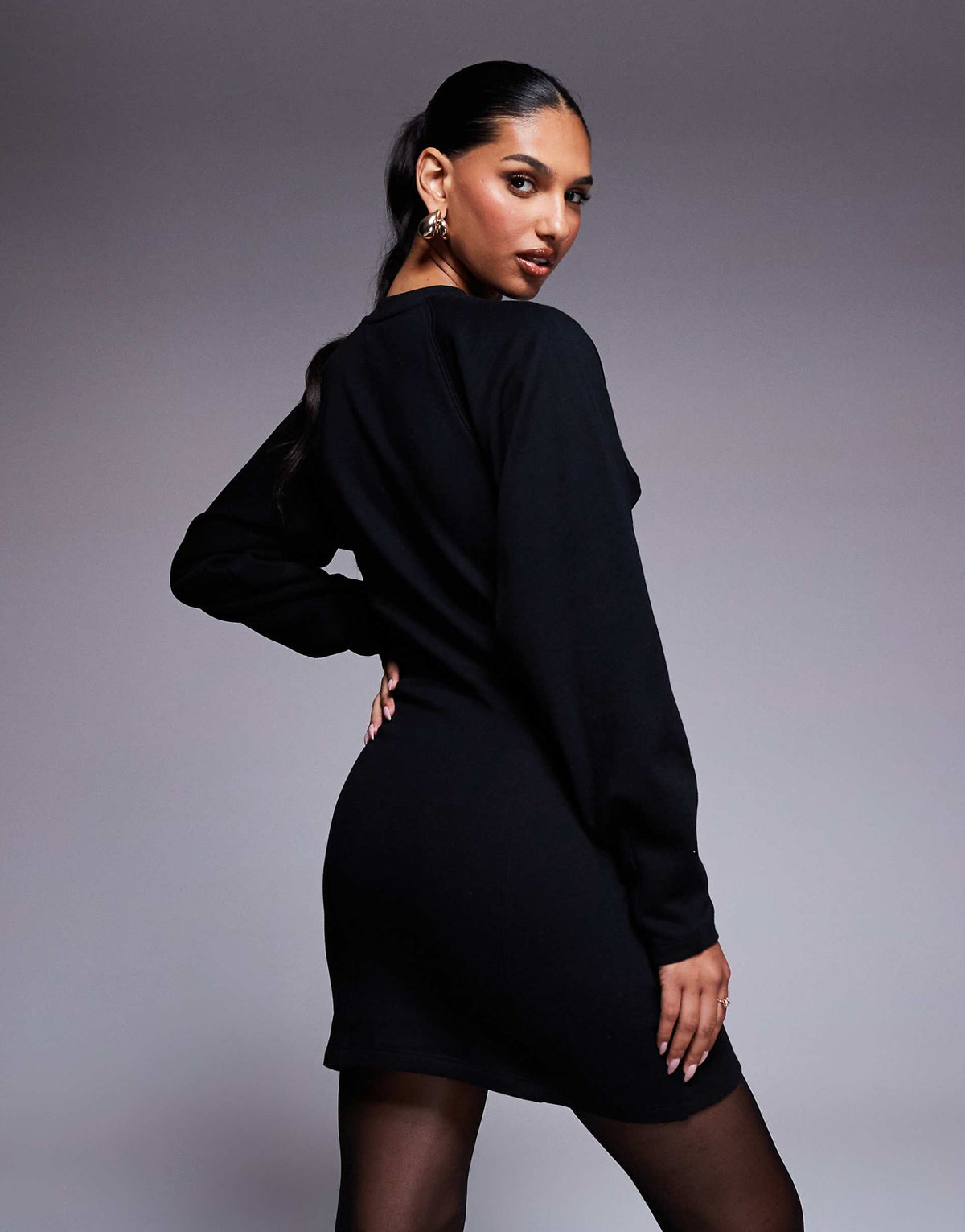 ASOS DESIGN cocoon sleeve seam detail mini sweatshirt dress in black