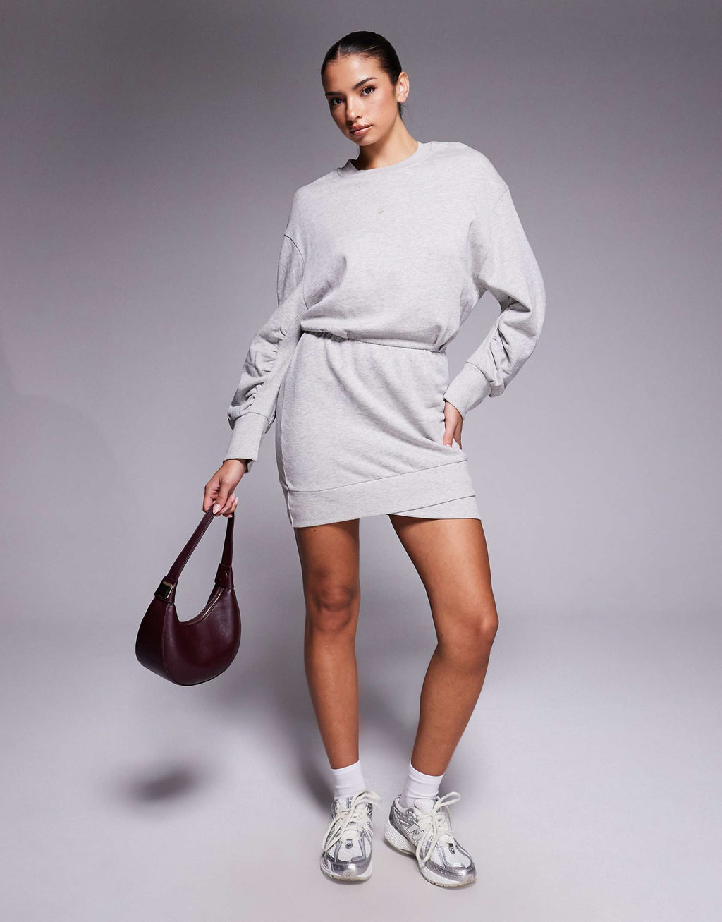 ASOS DESIGN cotton wrap over mini sweatshirt dress in heather gray